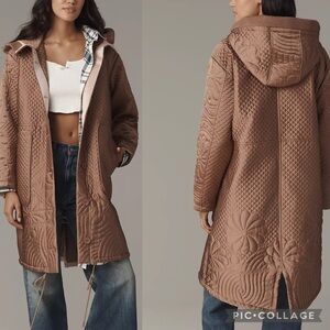 Anthropologie Embroidered Hooded Anorak Coat Small New Quilted Floral Jacket